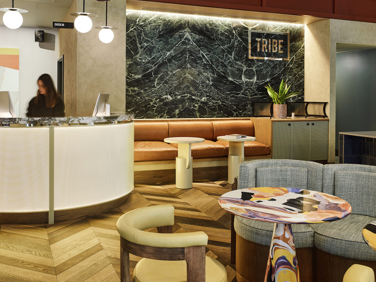 TRIBE's lobby at Canary Wharf which doubles as a social and creative space