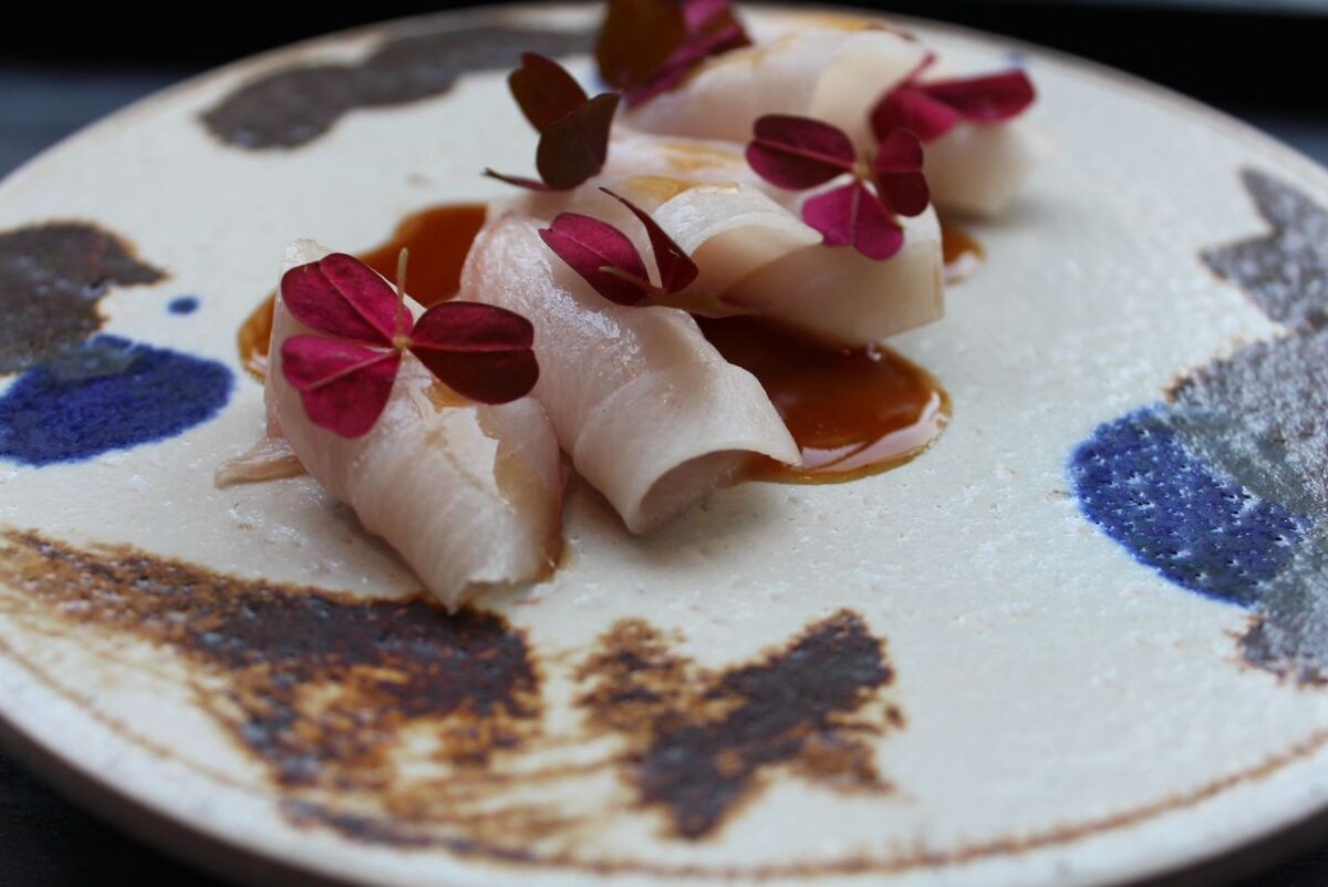 Five-day aged yellowtail at HUMO is made with Castillo coffee from Chef Miller’s family farm in Columbia