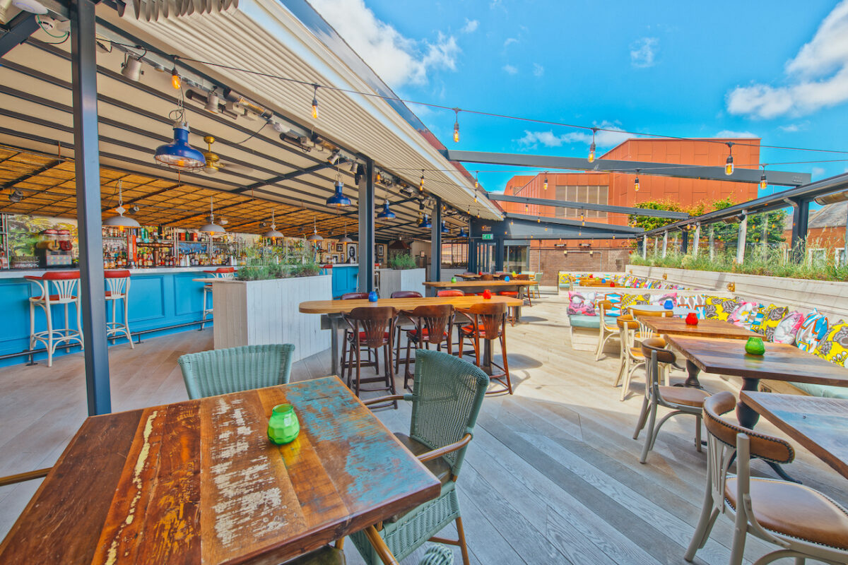 The expansive rooftop bar and terrace at Revolucion de Cuba, Newcastle