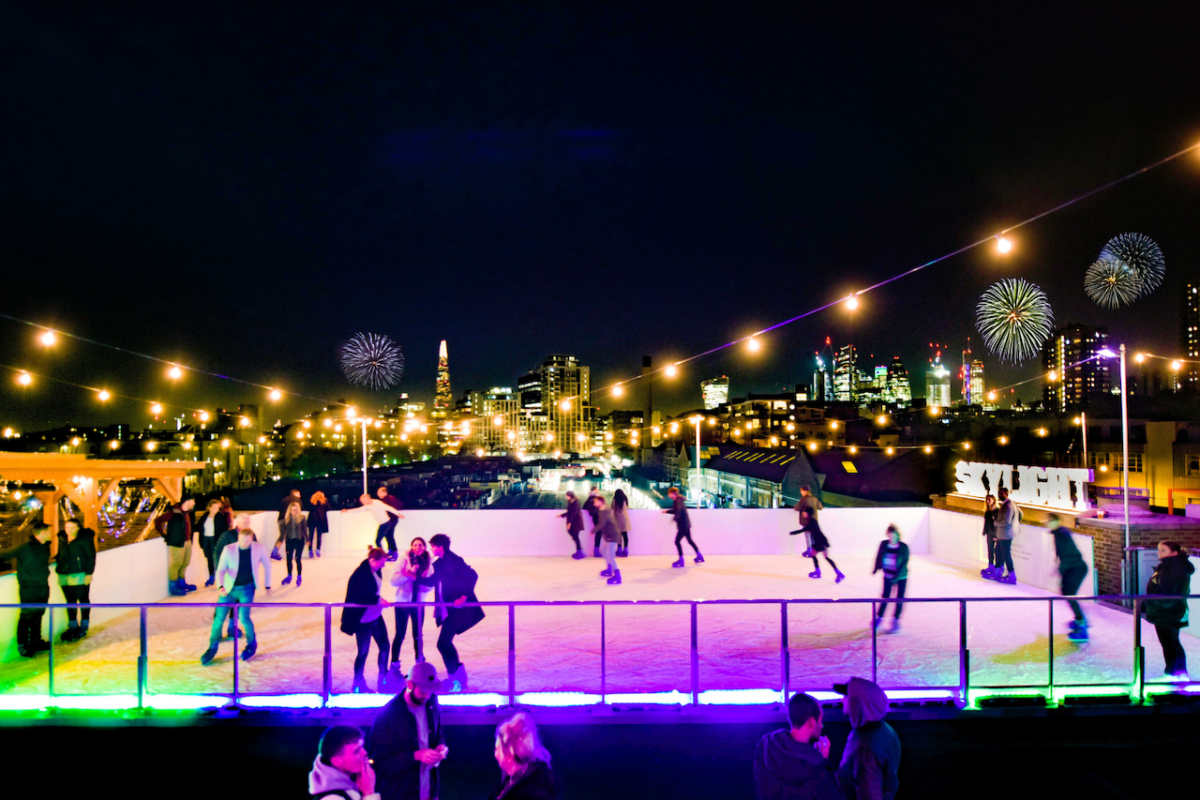 outdoor ice rink at Skylight Tobacco Dock