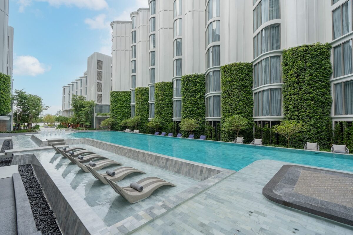 The Salil Riverside swimming pool is the perfect place to cool off in Bangkok's humid climate