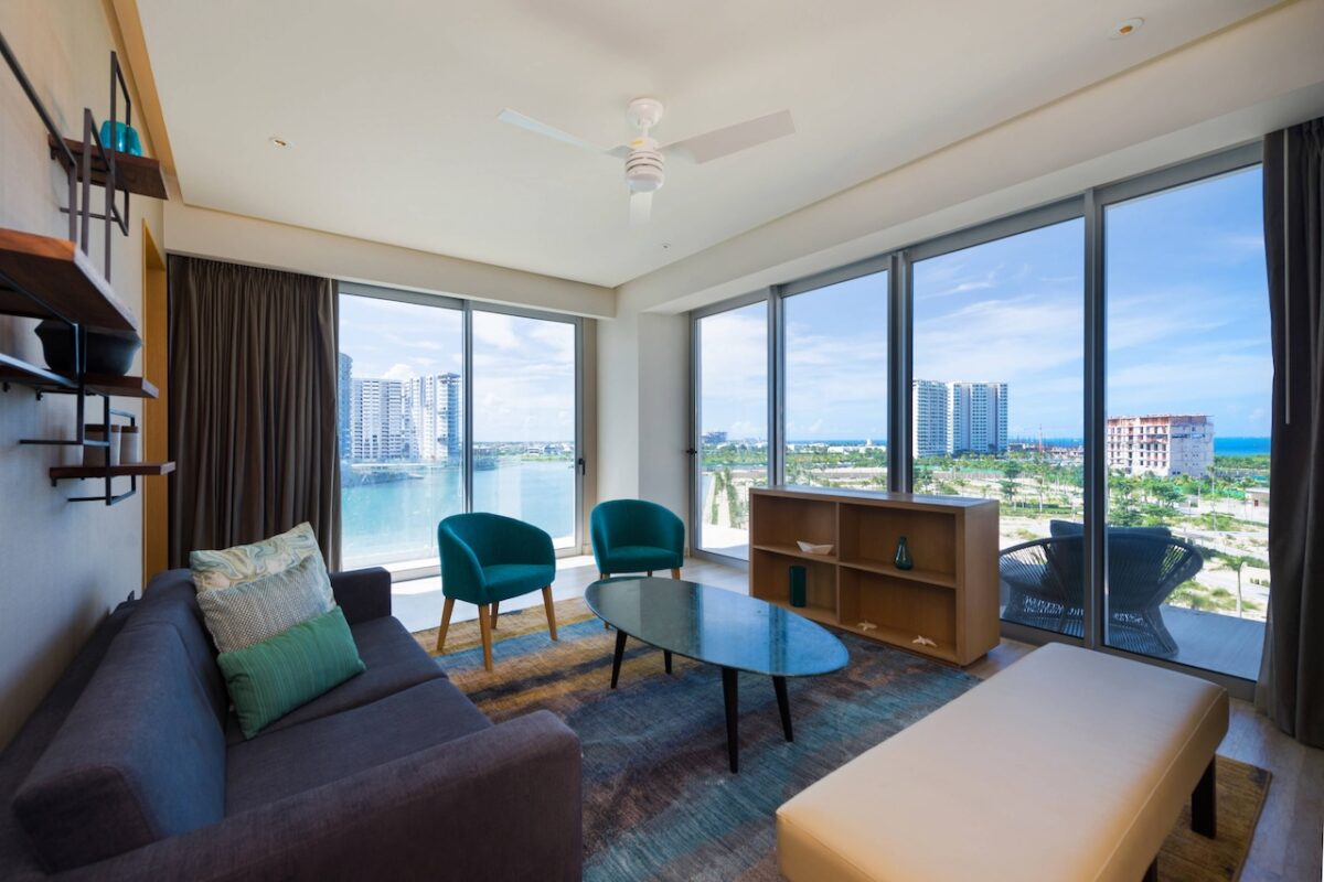 King suite with marina views at Marriott Renaissance Cancun
