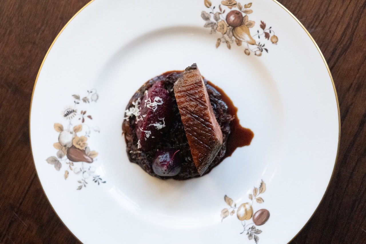 Roast duck breast, braised red cabbage, beetroot, apple & duck jus  (Sean Elliot Photography)