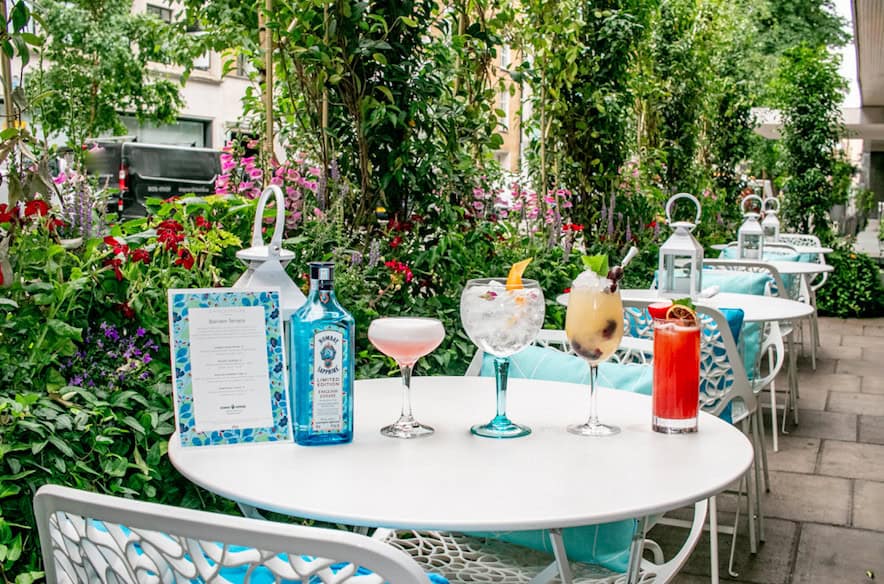 10 Outdoor Terraces in London For The Sizzling Bank Holiday Weekend: Sanderson London’s Berners Street Terrace with BOMBAY SAPPHIRE Limited Edition English Estate
