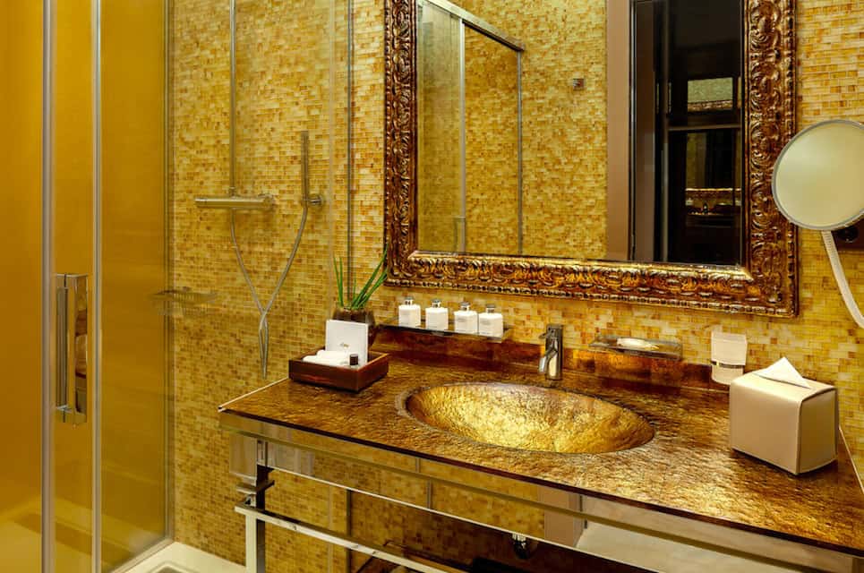 A Glamorous Getaway at The Alàbriga Hotel & Home Suites, Costa Brava: Gold Basins in the Deluxe Bathroom Suite
