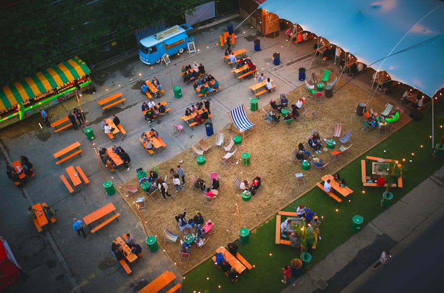 Beach Box Jesmond, aerial shot, well spaced tables