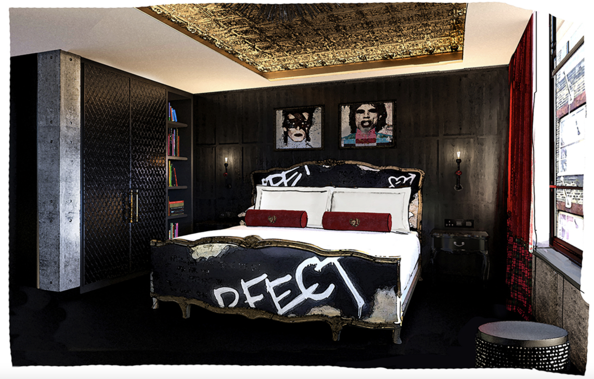 This is one hot London hotel opening! The 'Punk Room at Chateau Denmark on Denmark Street - a modern interpretation of the raw, anti-establishment movement