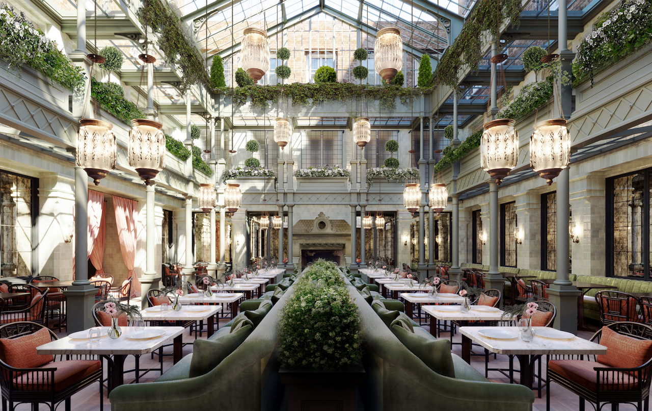 The hottest opening this year!  The NoMad Restaurant Atrium at The NoMad London is flooded in natural light by day and transforms into a moody, intimate setting at night (Photo Credit Roman and Williams)