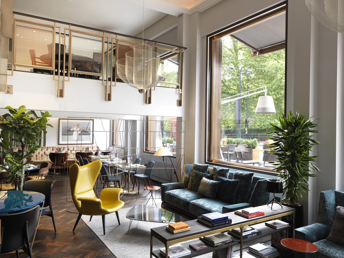 The ultra modern lobby at The Athenaeum Hotel designed by Kinnersley Kent Design