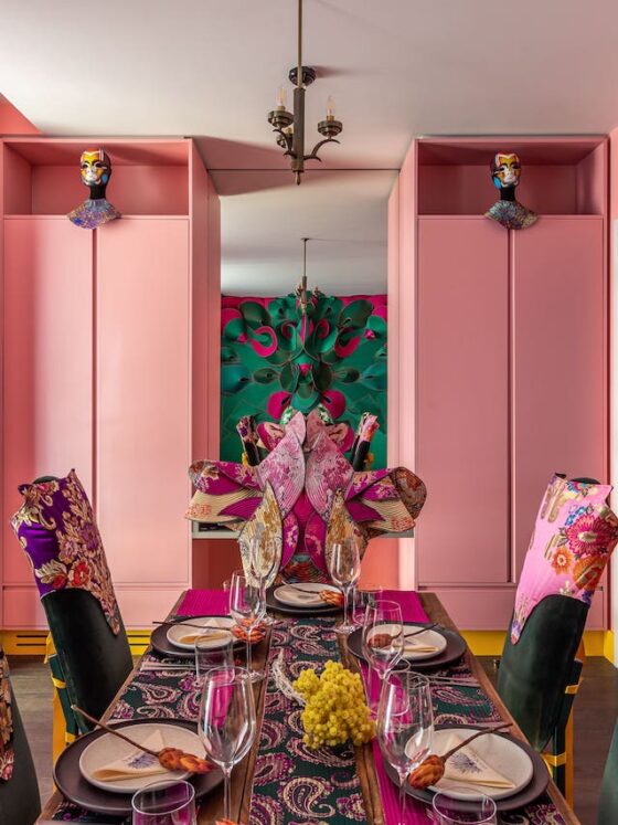 Carnivorous Lady by IT SPAIN at The Mandrake Hotel - a wild and beautiful space which is an ode to the brutality of nature and the feminine, using a juxtapose of silks and sharp lines