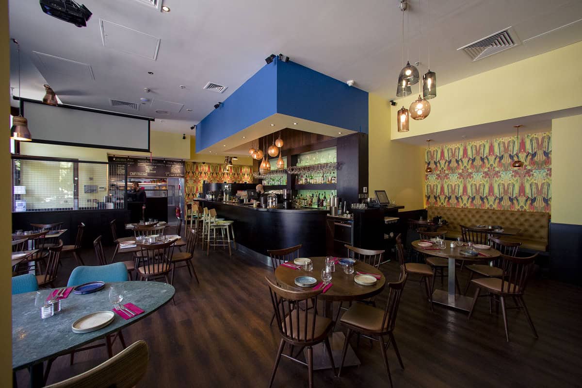 The bar area and interiors at Massis Paddington