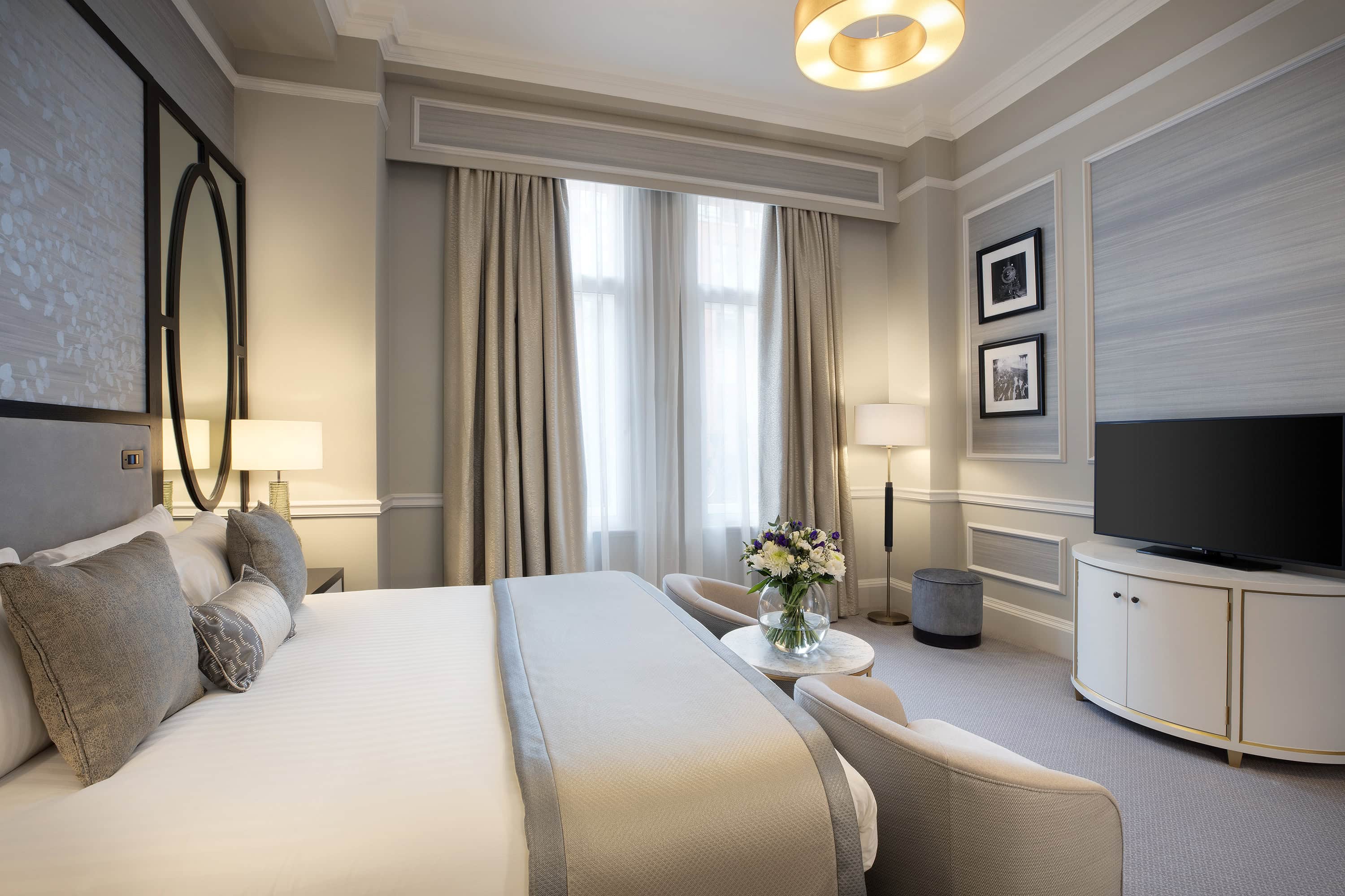 Neutral shades accentuate the luxury finishes of The Midland Hotel's newly refurbished, luxury rooms