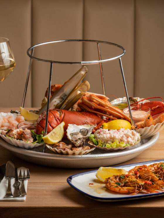 The Seafood Bar's 'Fruits de Mer' on ice including lobster, North Sea crab, razor clams, langoustines, Dutch shrimps and sustainably-bred oysters matured in the ‘claires’ in France