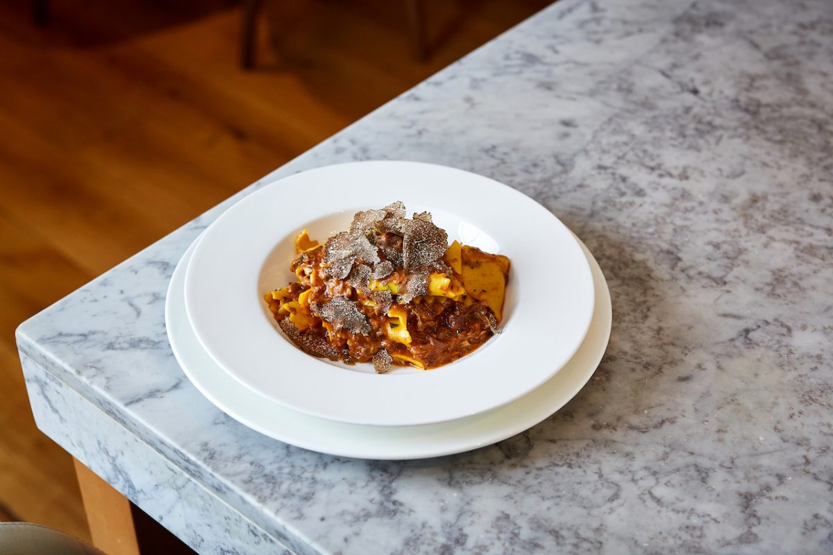 The Intercontinental restaurant exemplifies Theo Randall's signature style of showcasing the best of Italian cuisine and wine, focusing on a new region every month (Pictured: Pappardelle con anatra)
