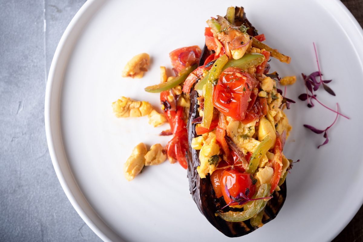 Grilled aubergine at Antillean - transporting you to the Caribbean with every dish!