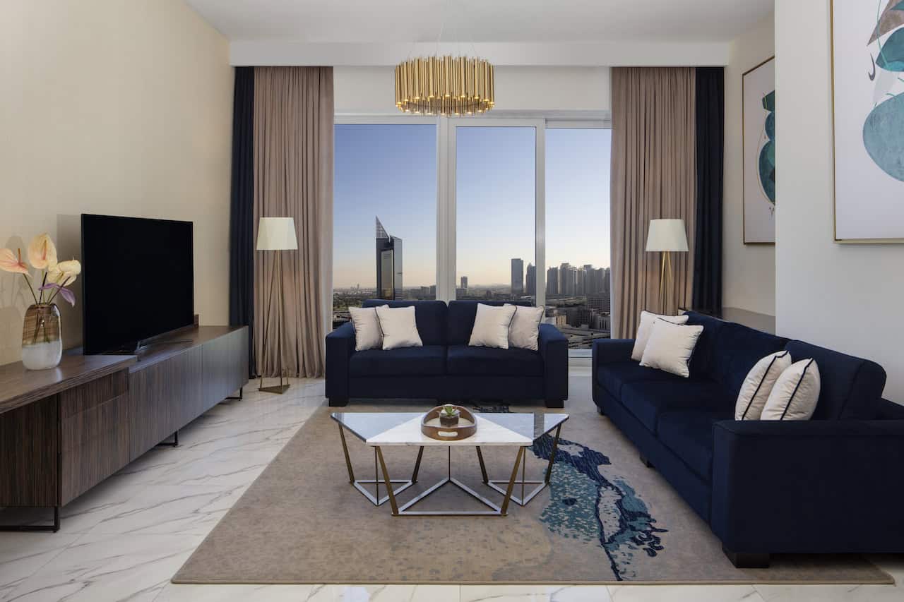 The superior two bedroom apartment at Avani Palm View Dubai benefits from incredible views