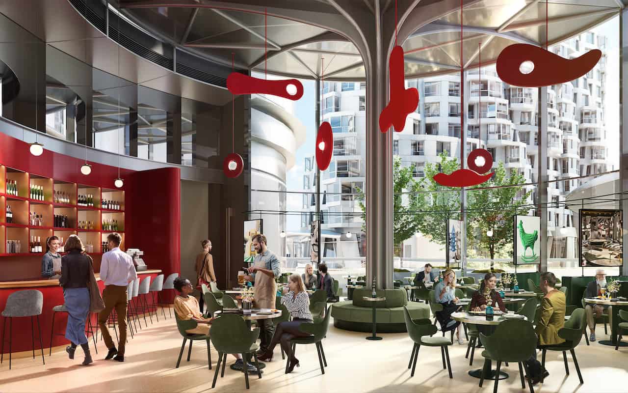 TOZI Grand Cafe's double height restaurant at art'otel Battersea Power Station