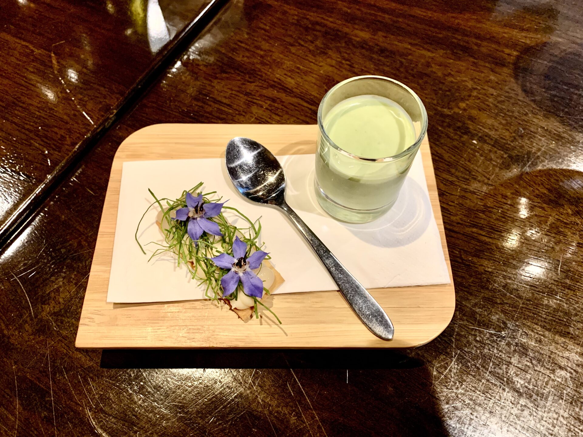 The Roxburgh -whipped smoked cods roe on crisp bread with sorrel and borage