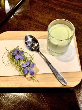 The Roxburgh -whipped smoked cods roe on crisp bread with sorrel and borage