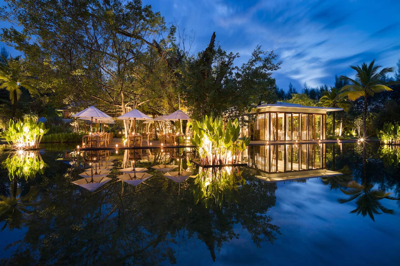 The beautiful Ficus restaurant at the heart of The Sarojin's complex surrounded by ficus trees