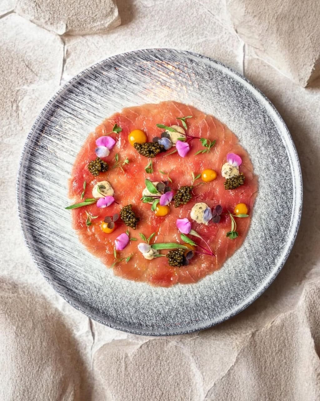Beautifully presented dishes at Australasia including Ceviche