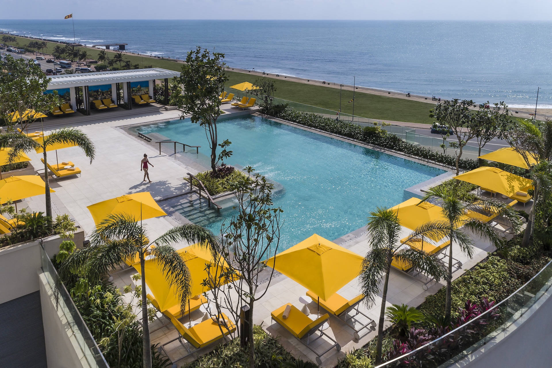 Ice cold cucumber water is provided as you lounge by the pool while there's also a pool bar in this area