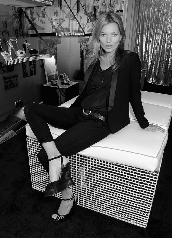 Kate Moss wearing signature Terry de Havilland footwear