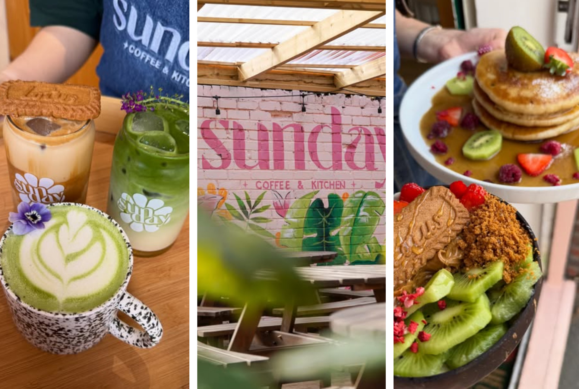 The Sunday Coffee Kitchen terrace, a match latte and acai bowls