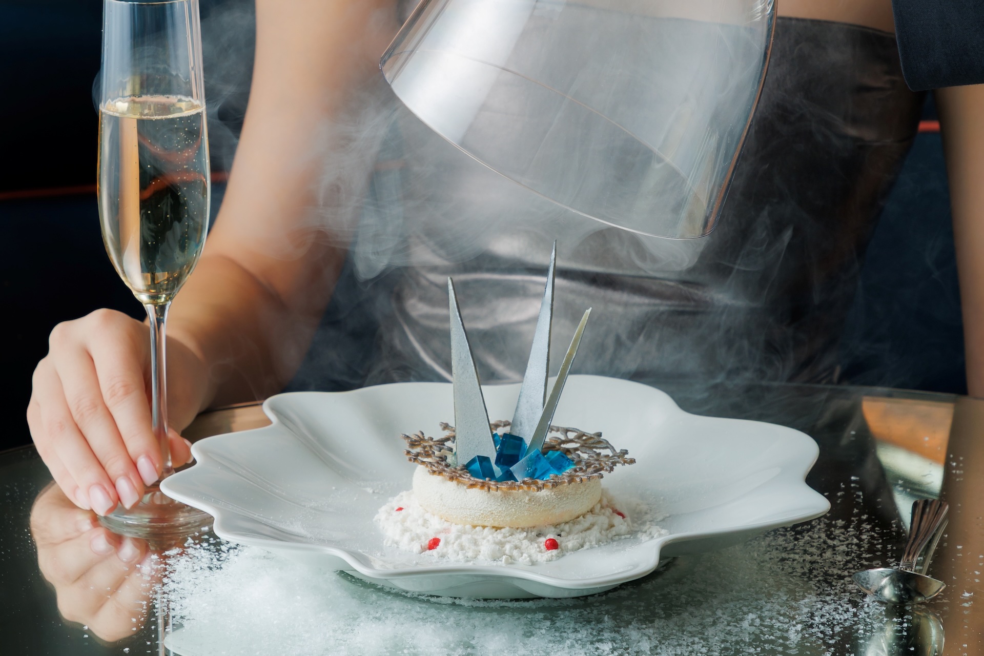 The glittering Ice Palace Dessert is a showstopper at Brasserie of Light this festive season