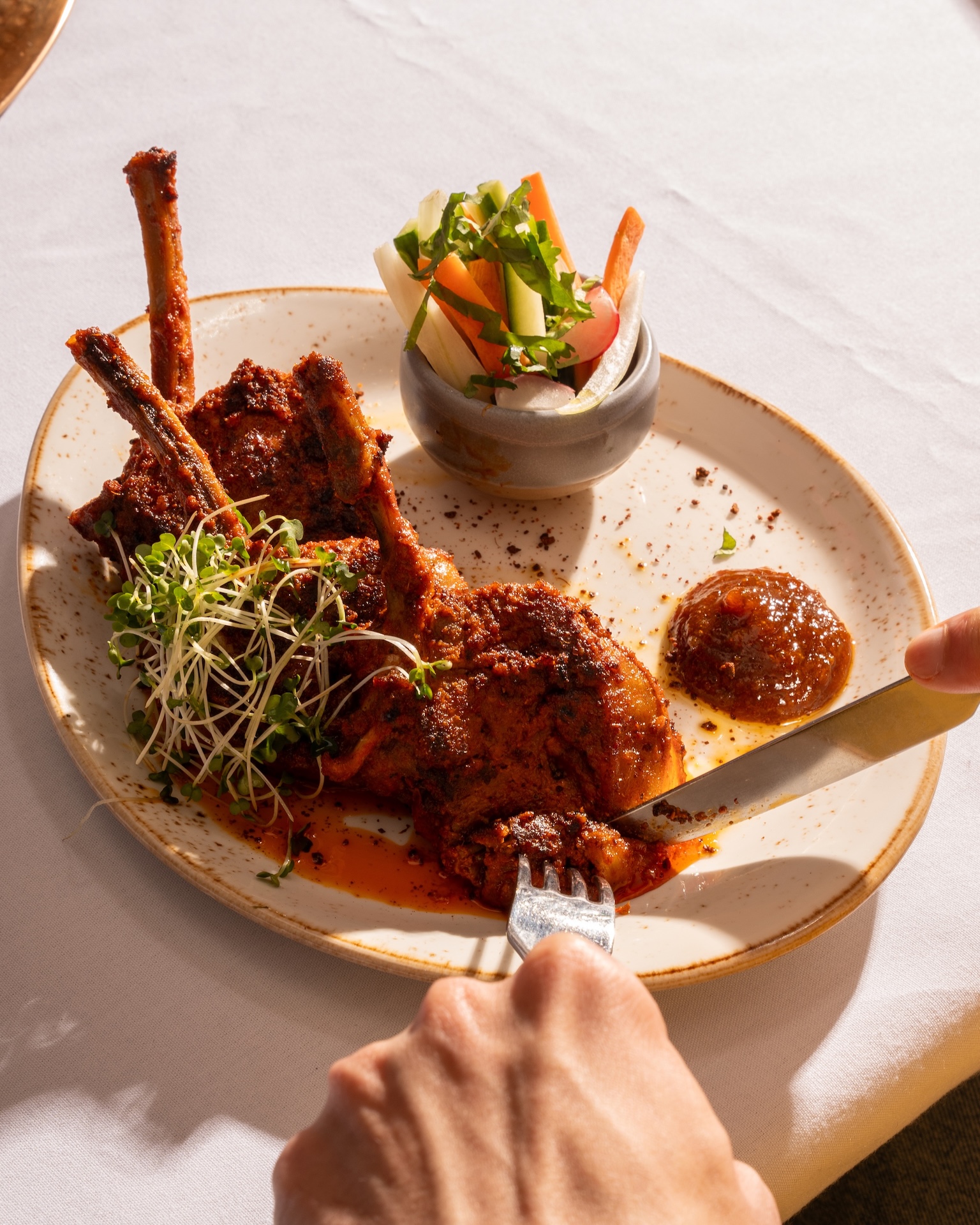 The stand out Kolhapuri Lamb Chops starter at Colonel Saab