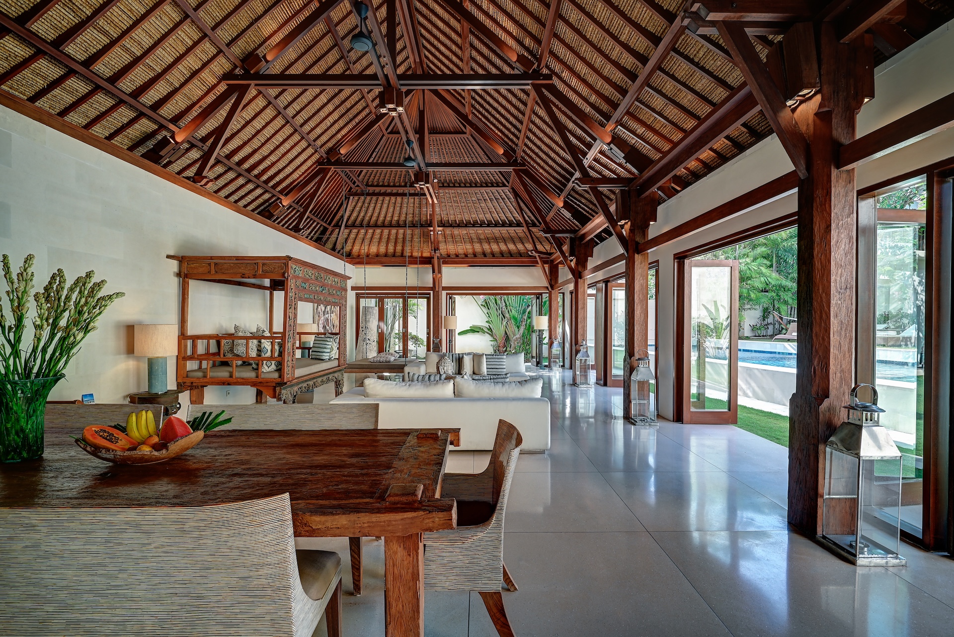 The open plan pavillion which incorporates the living room, dining room and kitchen